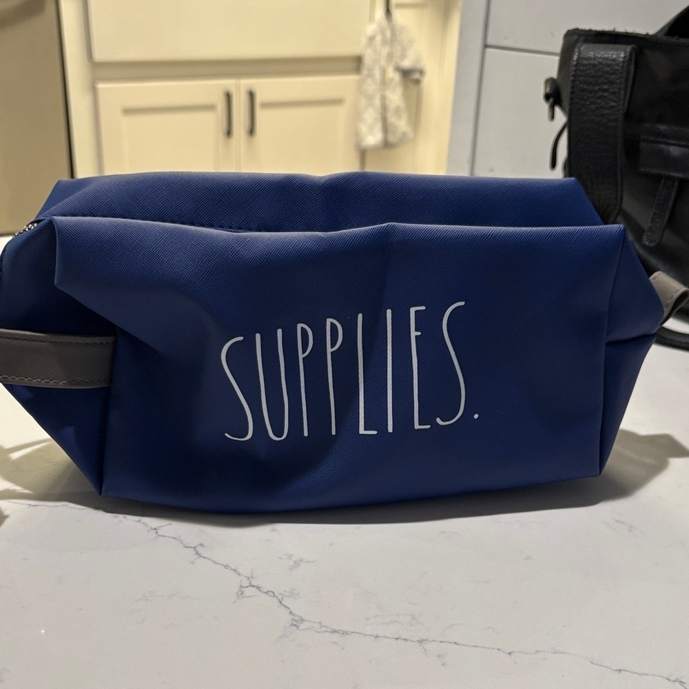 Rae Dunn Blue Toiletry Bag with Supplies Print New without tag